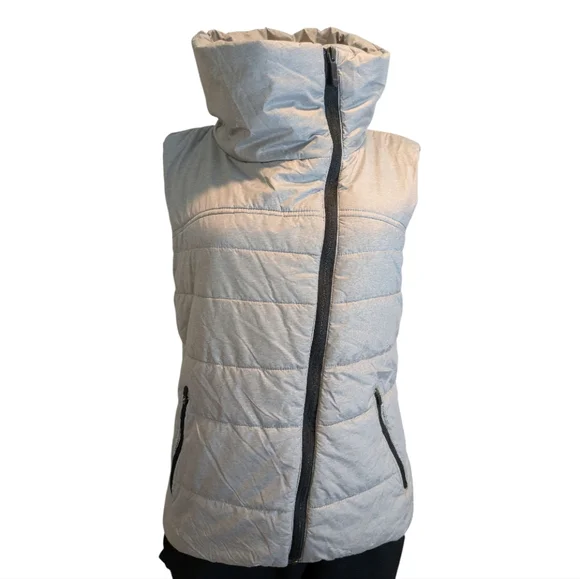 Zella Gray Asymmetrical Zip Funnel Neck PrimaLoft Puffer Vest Women's Medium - Picture 11 of 17